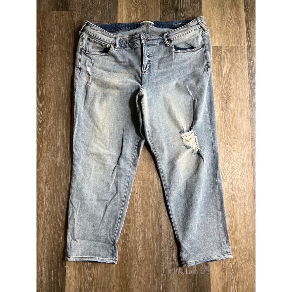 Stitchs Boyfriend Jeans Women 22 Light Wash Good Distressed‎ Ripped Denim